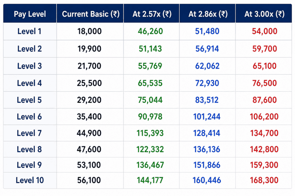 Fitment Table 8th Pay Commission Fitment Factor